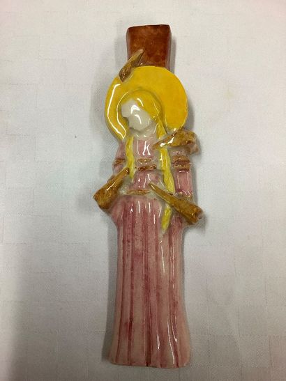 Lot de 3 céramiques religieuses: Saint Christophe,...