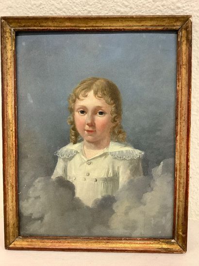 Small oil on panel of a child ascending to...