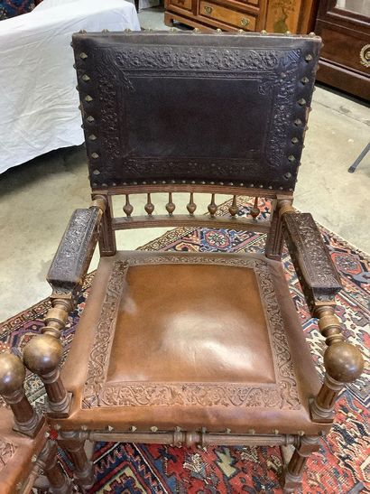 Set of two large Henri II style armchairs...