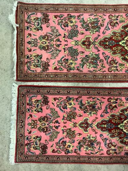 2 Oriental-style wool carpet, pink background,...