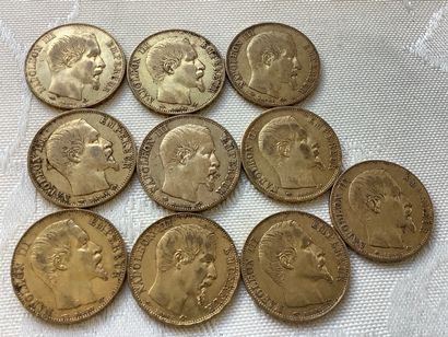 10 pièces 20 francs or, années 1856, 1857,...