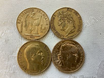 Lot de 4 pièces 20francs or : 1840, 1853,...