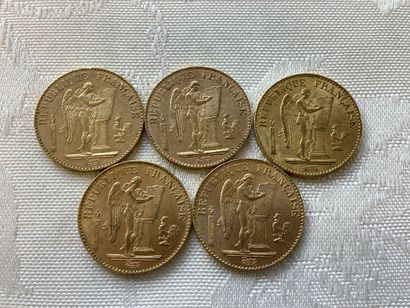 5 pièces 20 francs or, années 1875, 1889,...