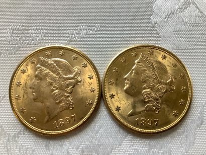 Lot de 2 pièces 20 dollars or : 1897.
