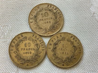 3 pièces 10 francs or, années 1859 et 18...