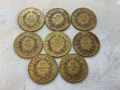 Lot de 8 pièces 10 francs or : 1855, 1856,...