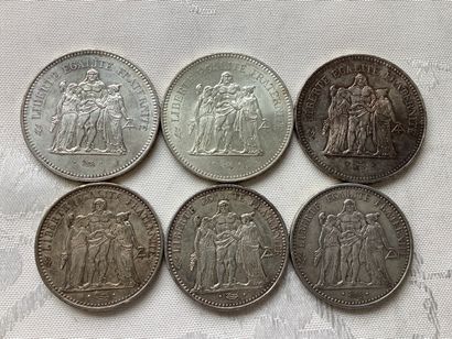 3 pèces de 50 fr hercule et 3 pièces de 10...