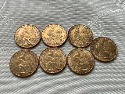 7 pièces 20 francs or, années 1901, 1902,...