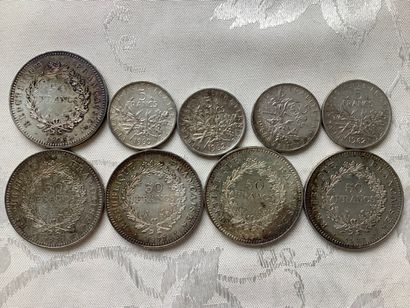 5 pieces 50fr hercule in silver and 4 pieces...