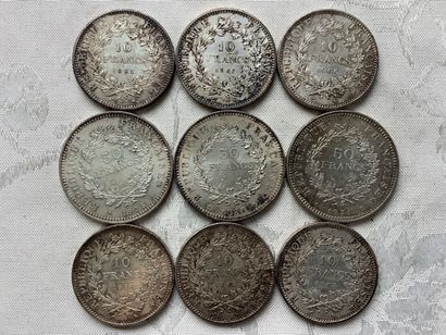 405 grams of silver coins including 10 frs,...