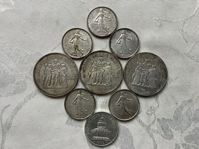 405 grams of silver coins including 10 frs,...