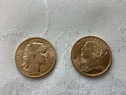 2 pièces 20 francs or, années:1914, 1922...