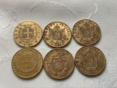 5 pièces 20 francs or et une pièce 20 lires...
