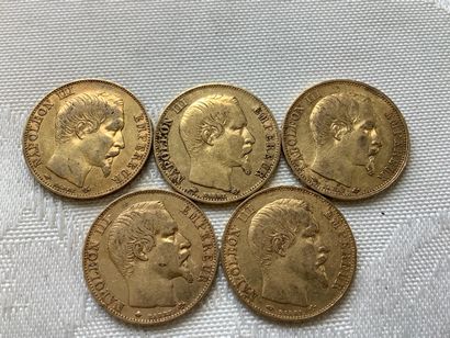5 pièces 20 francs or, années 1856, 1857,...