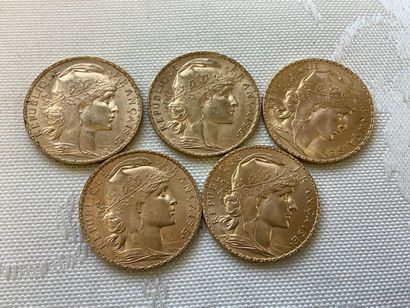5 pièces 20 francs or, années 1903, 1911,...