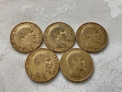 5 pièces 20 francs or, années 1854, 1856,...