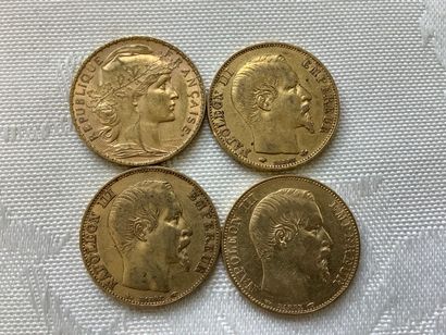 4 pièces 20 francs or, années 1854, 1859,...