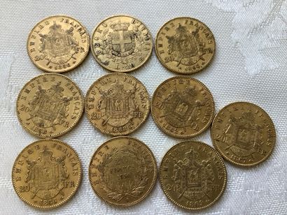 9 pièces 20 francs or et 1 pièce italienne...