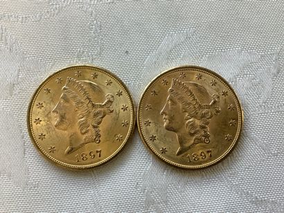 2 pièces 20 dollars or, année 1897.