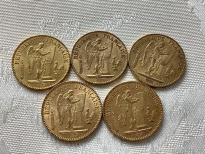 5 pièces 20 francs or, années 1871, 1875,...