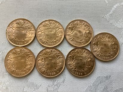 Lot de 7 pièces 20 francs or : 1935.