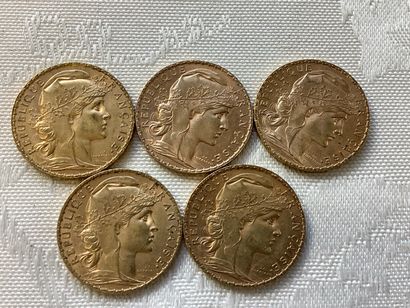5 pièces 20 francs or, années 1901, 1905,...
