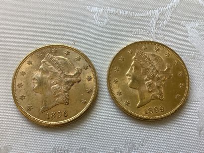 Lot de 2 pièces 20 dollars or ,années 1896,...