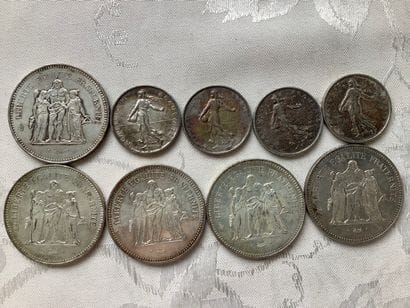 5 pieces 50fr hercule in silver and 4 pieces...