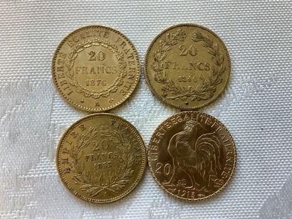 Lot de 4 pièces 20francs or : 1840, 1853,...