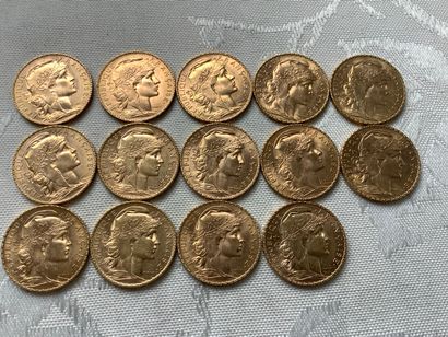 lot de 14 pièces en or 20 francs