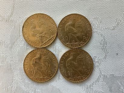 4 pièces de 20 francs or, années 1904, 1906,...