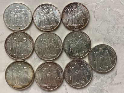 Lot of 10 10 franc silver Hercules coins:...