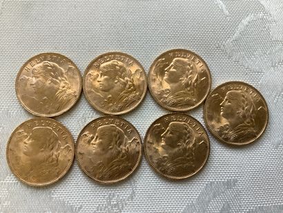 Lot de 7 pièces 20 francs or : 1935.