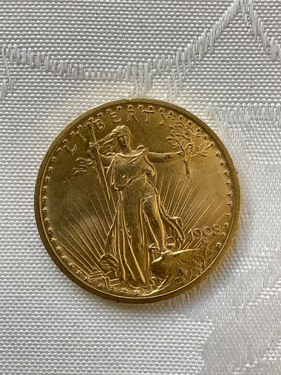 20 dollars or année 1908.