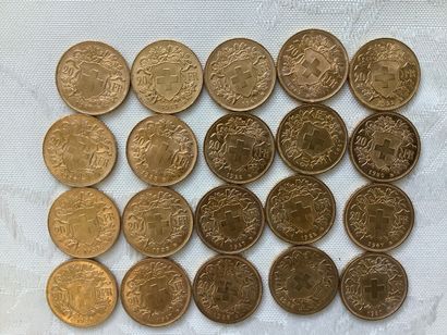 20 pièces 20 francs or, années 1922, 1927,...