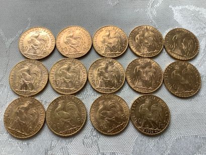 lot de 14 pièces en or 20 francs
