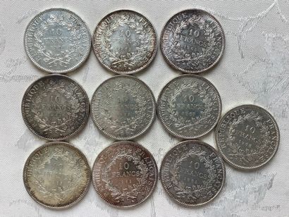 Lot of 10 10 franc silver Hercules coins:...