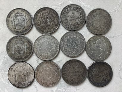 33 silver coins, including 19th, total weight...