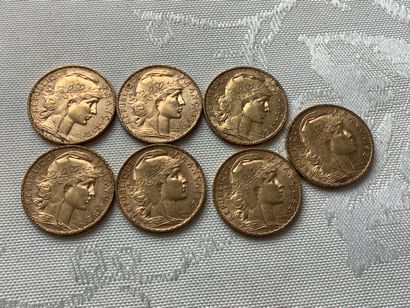 7 pièces 20 francs or, années 1901, 1902,...