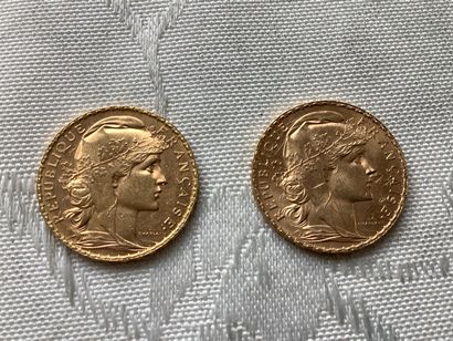 2 pièces de 20 francs or, coq marianne :...