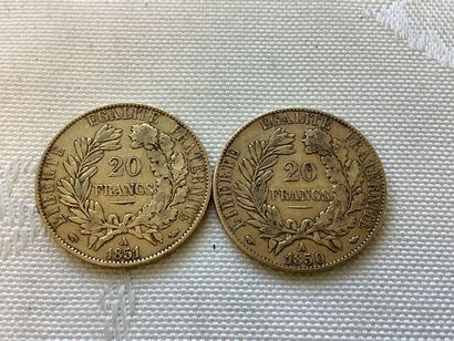 2 pièces 20 francs or, années 1850, 1851...