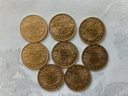 8 PIÈCES DE 20 FRANCS OR