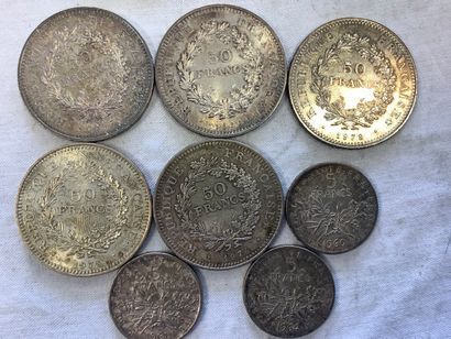 5 hercule silver 50 Fr, 70's - 
3 pieces...