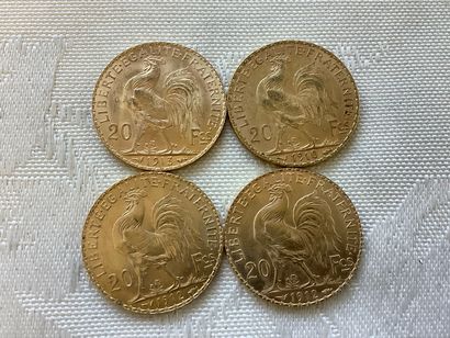 4 pièces 20 francs or, années 1910, 1912...