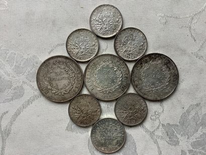 405 grams of silver coins including 10 frs,...
