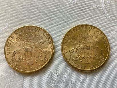 Lot de 2 pièces 20 dollars or ,années 1896,...