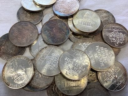 Silver coins of 100 Fr from the 80's for...