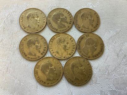 Lot de 8 pièces 10 francs or : 1855, 1856,...