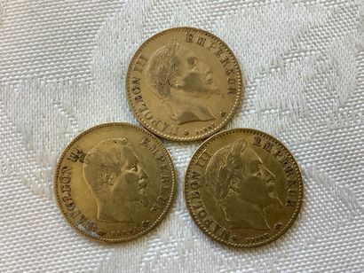 3 pièces 10 francs or, années 1859 et 18...