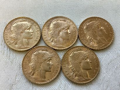 5 pièces 20 francs or, années 1903, 1906,...